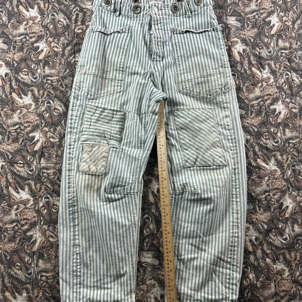 We The Free Teal Moxie railroad striped barrel jeans - Picture 2 of 5